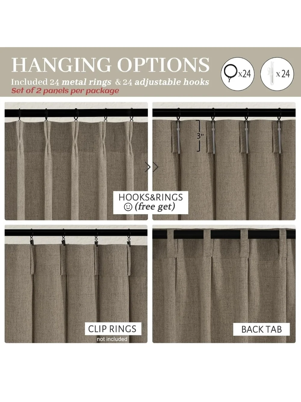 Neutral Taupe Blackout Thermal Curtain Panel - Pack of 2